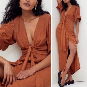 Free People Vintage Summer Midi Dress FP Rust Orange NEW with tags NWT XS